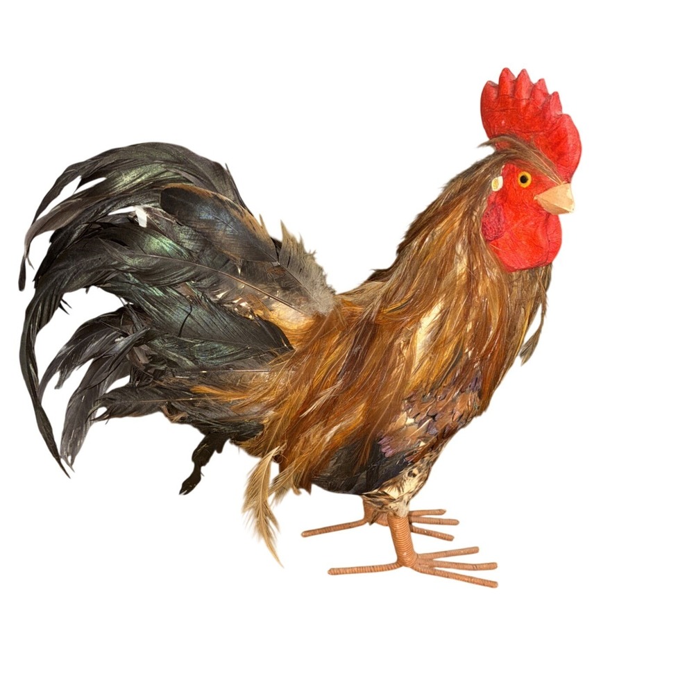 Vintage Rooster Feathered Country Farmhouse Rustic 13" Decor *flaws